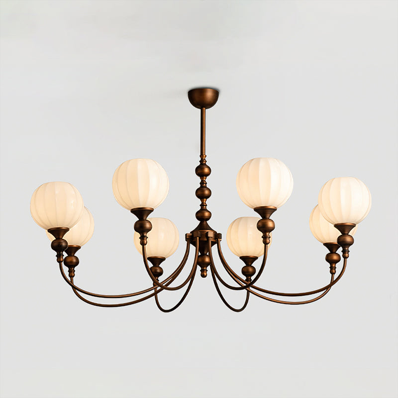 Mirena Kroonluchter – Antiek Brons met Geribbeld Glas – Vintage Modern voor Eetkamer Woonkamer Entree | Sansoti