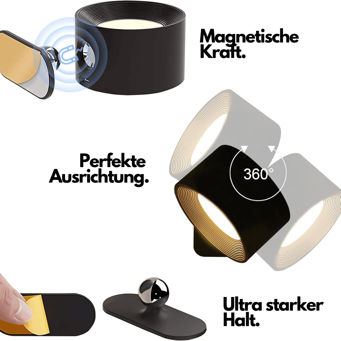 Draadloze Wandlamp Verstelbaar 360° LED Oplaadbaar USB Leeslamp Slaapkamer Woonkamer Hal Batterij Dimbaar | Sansoti