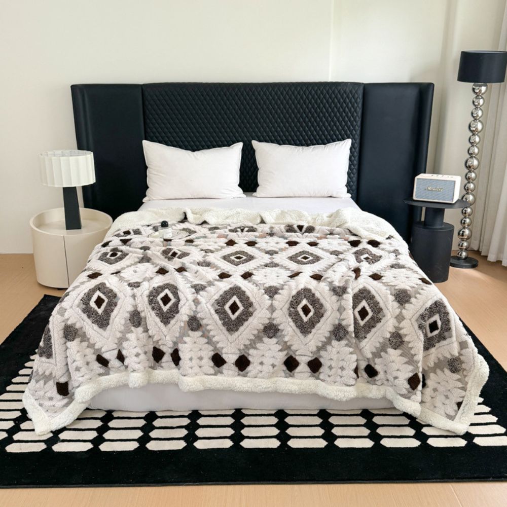 Doppelter Plaid mit geometrischem Muster aus Vintage-Mikrofaser für Wohnzimmer und Schlafzimmer, Sofadecke, weich, warm und komfortabel | Sansoti
