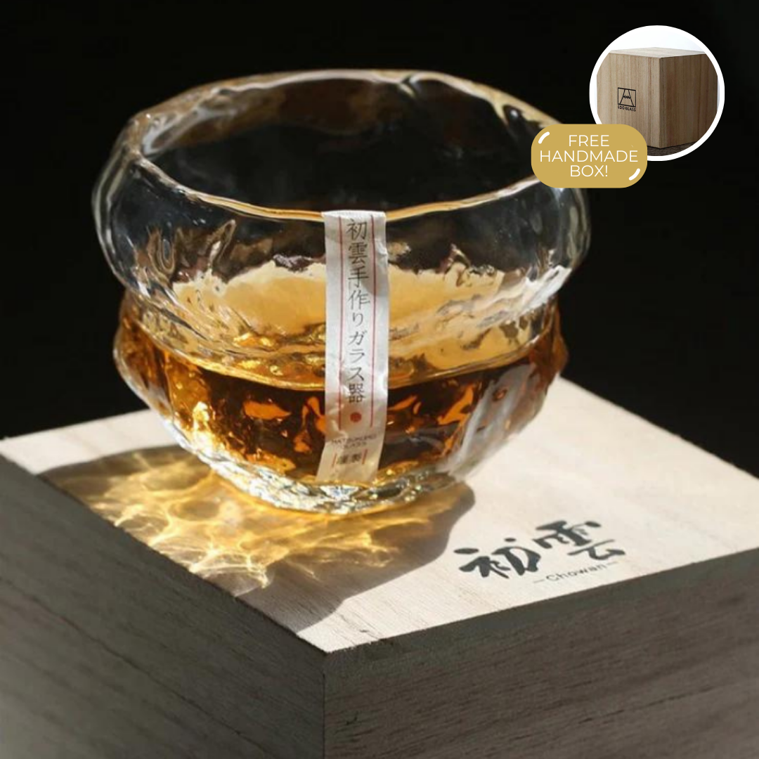 Japans Whiskeyglas met Traditioneel Mochi-Ontwerp 240ml Hittebestendig Glas Handgemaakt Dessert Cadeau Luxe Whiskyglazen Set Houten Verpakking | Sansoti