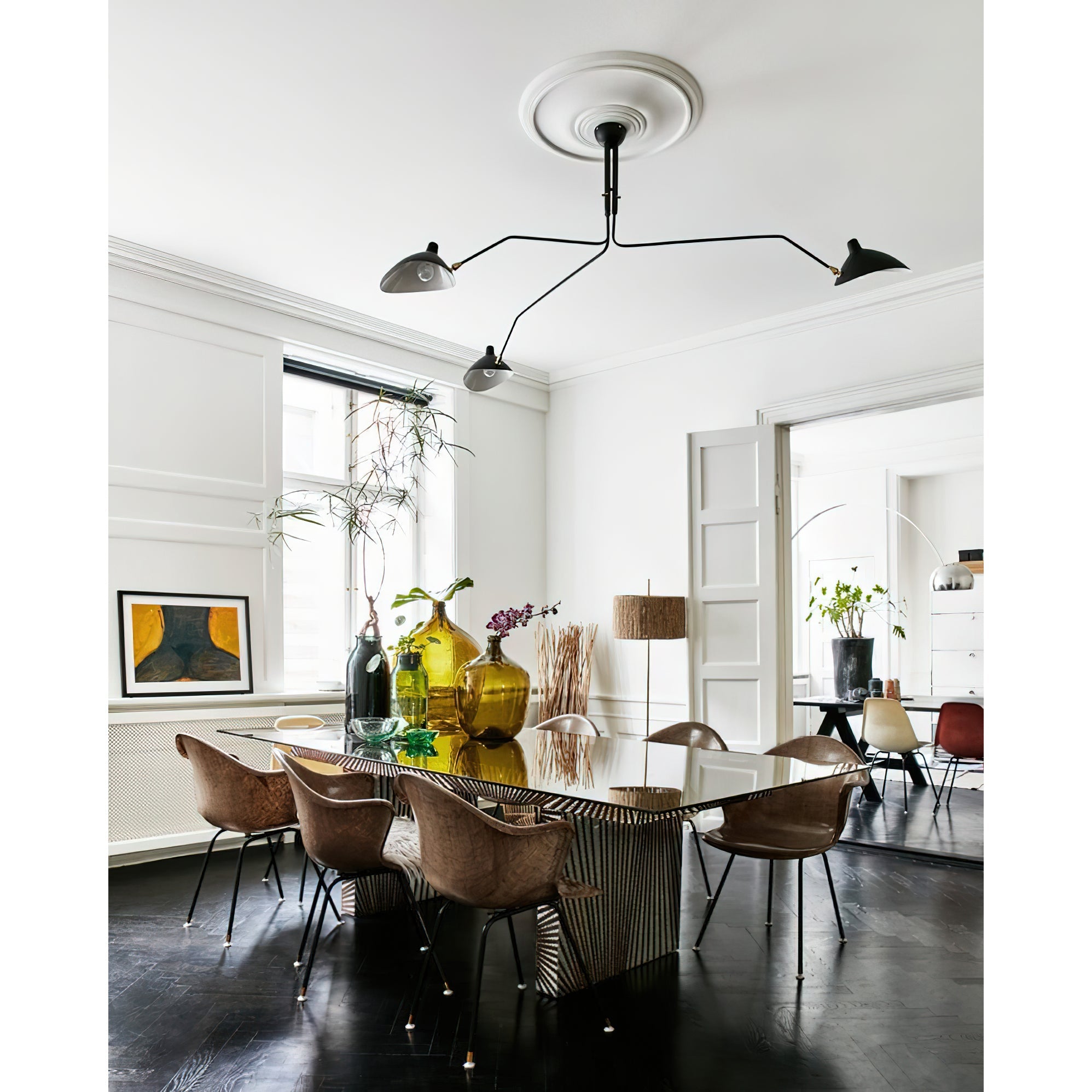 Verstelbare Spinlamp Multi-Arm Plafondlamp Industriële Design Messing Details Zwart Wit Scandinavisch Modern | Sansoti
