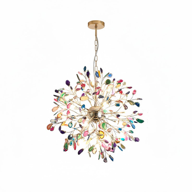 Hanglamp Kroonluchter Natuurlijk Agaat Metaal Goud Multicolor G4 12-18 Lichts Woonkamer | Sansoti