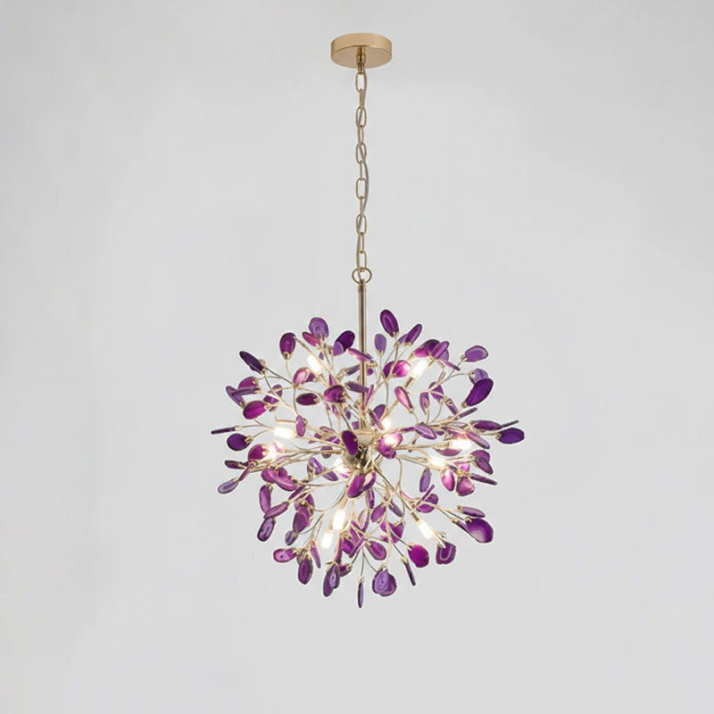 Hanglamp Kroonluchter Natuurlijk Agaat Metaal Goud Multicolor G4 12-18 Lichts Woonkamer | Sansoti