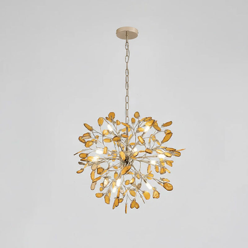 Hanglamp Kroonluchter Natuurlijk Agaat Metaal Goud Multicolor G4 12-18 Lichts Woonkamer | Sansoti
