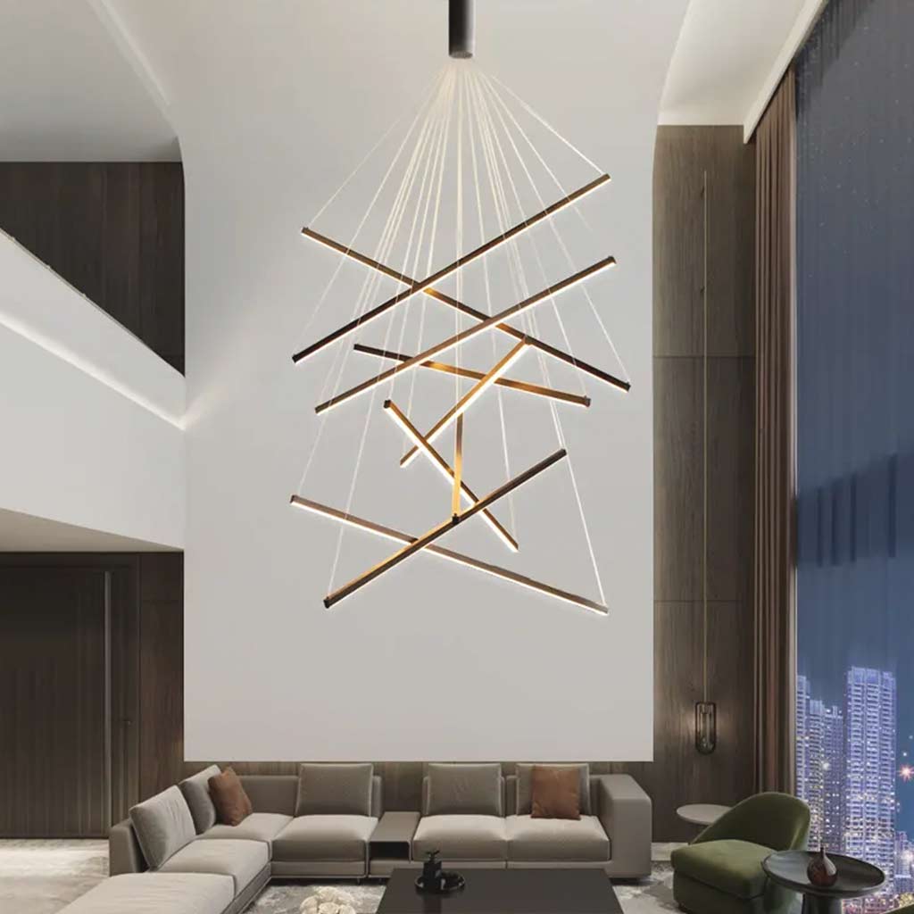 Cross Chandelier LED Bars for High Ceiling Hallway Staircase Dimmable Aluminum Black White Adjustable Height | Sansoti