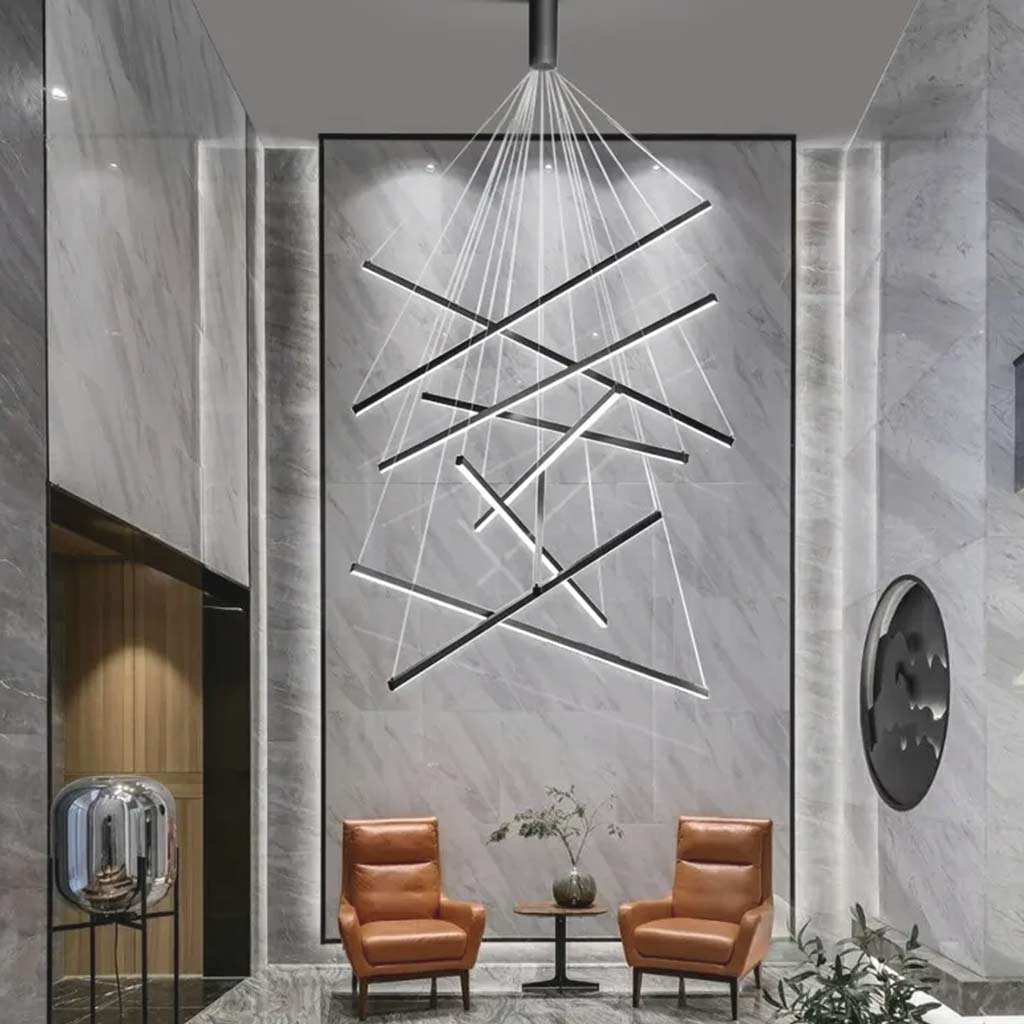 Cross Chandelier LED Bars for High Ceiling Hallway Staircase Dimmable Aluminum Black White Adjustable Height | Sansoti