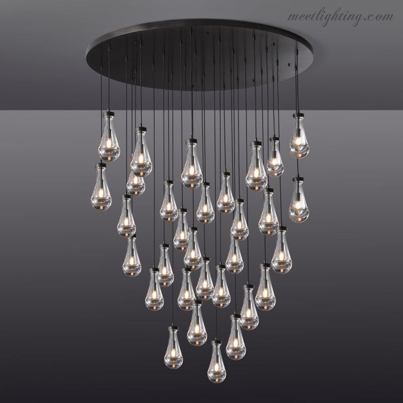 Lustre rond en verre goutte, laiton, 46-152 cm, à intensité réglable, E12, suspension pour salle à manger, salon et chambre, éclairage d’ambiance | Sansoti