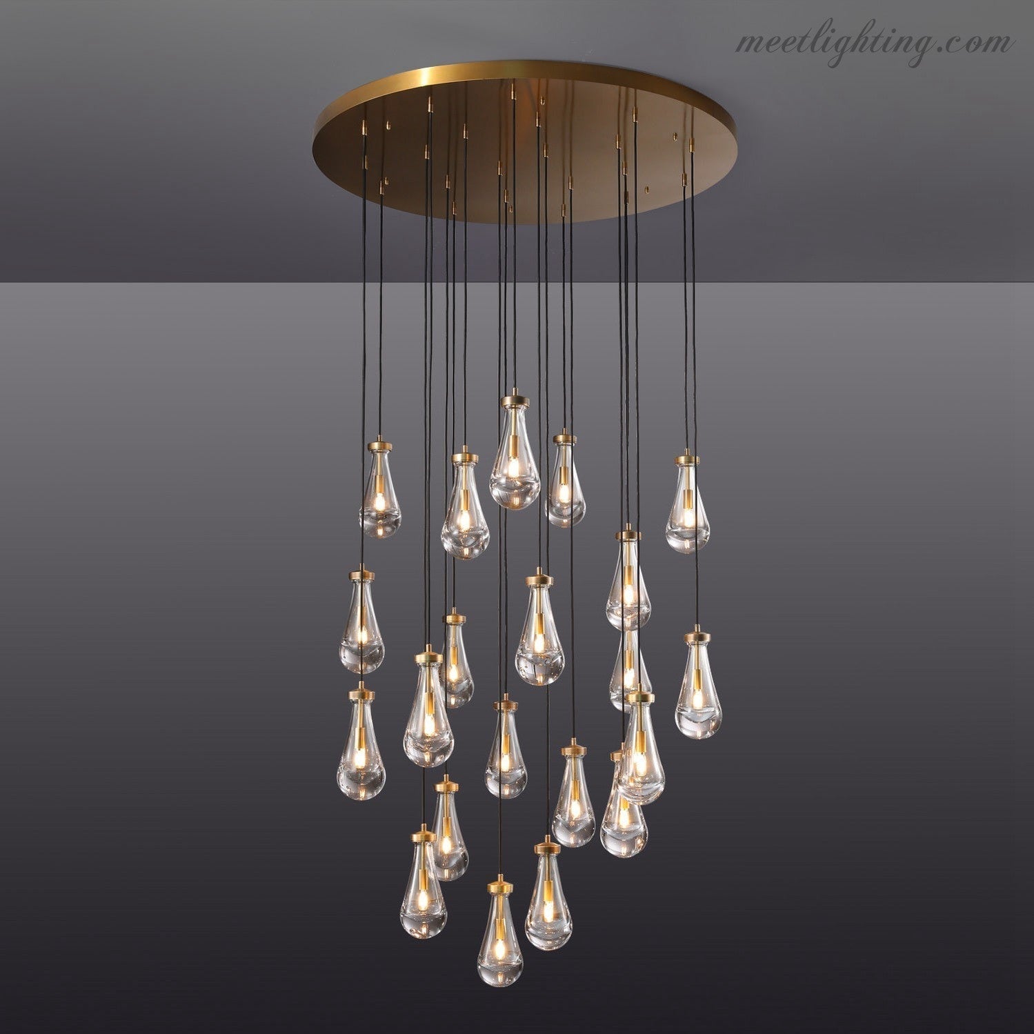 Lustre rond en verre goutte, laiton, 46-152 cm, à intensité réglable, E12, suspension pour salle à manger, salon et chambre, éclairage d’ambiance | Sansoti
