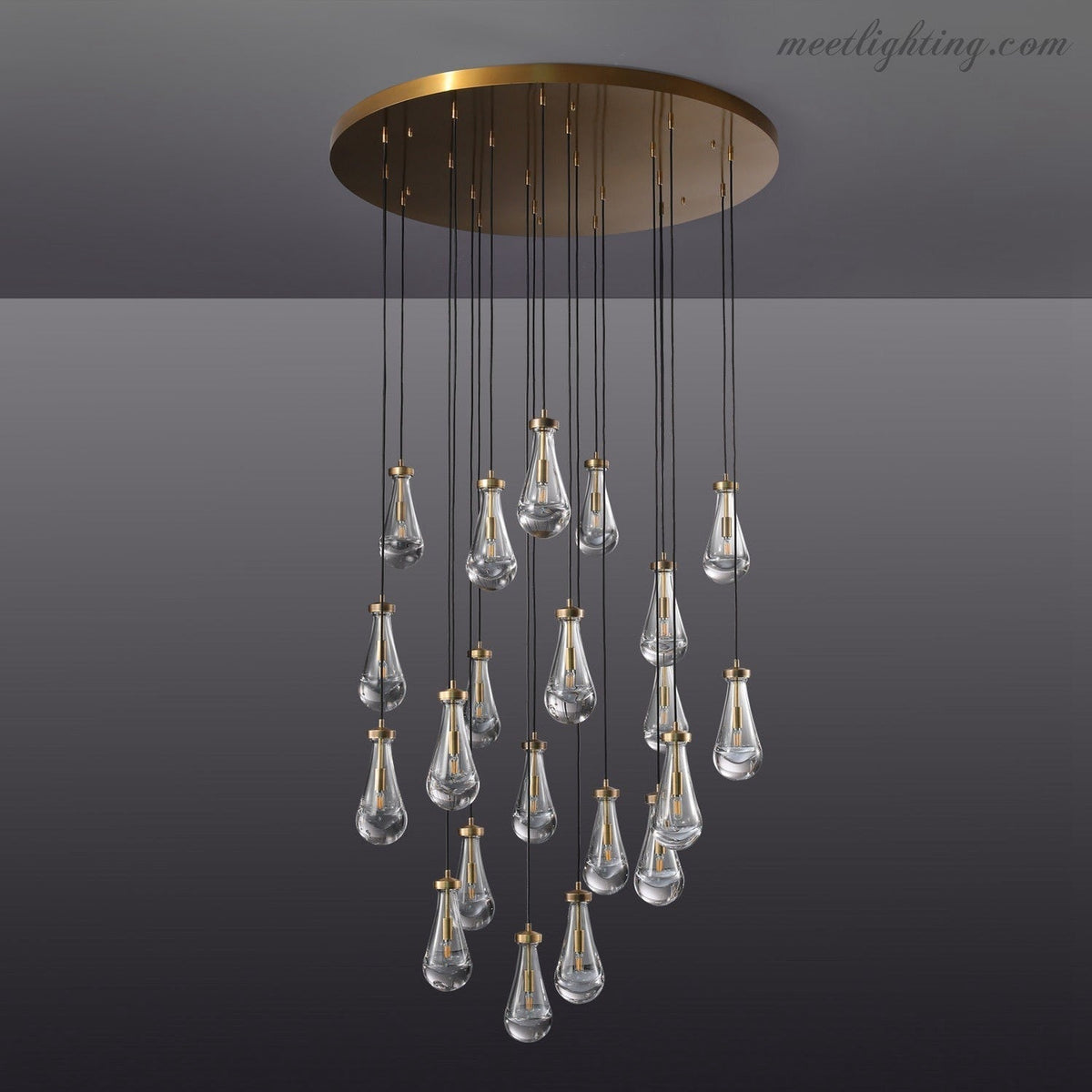 Lustre rond en verre goutte, laiton, 46-152 cm, à intensité réglable, E12, suspension pour salle à manger, salon et chambre, éclairage d’ambiance | Sansoti
