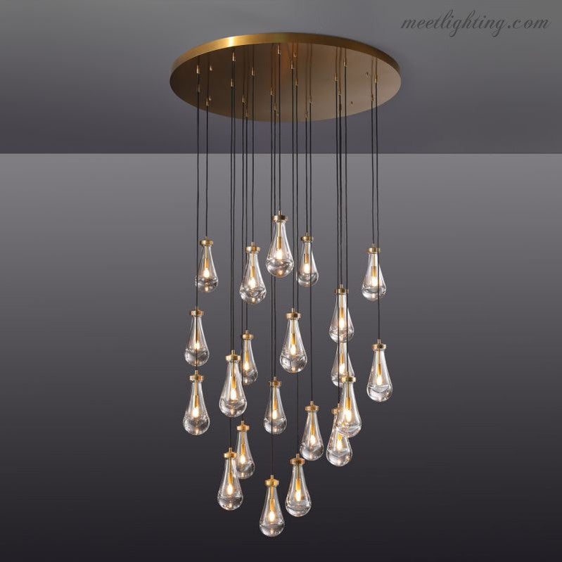 Lustre rond en verre goutte, laiton, 46-152 cm, à intensité réglable, E12, suspension pour salle à manger, salon et chambre, éclairage d’ambiance | Sansoti