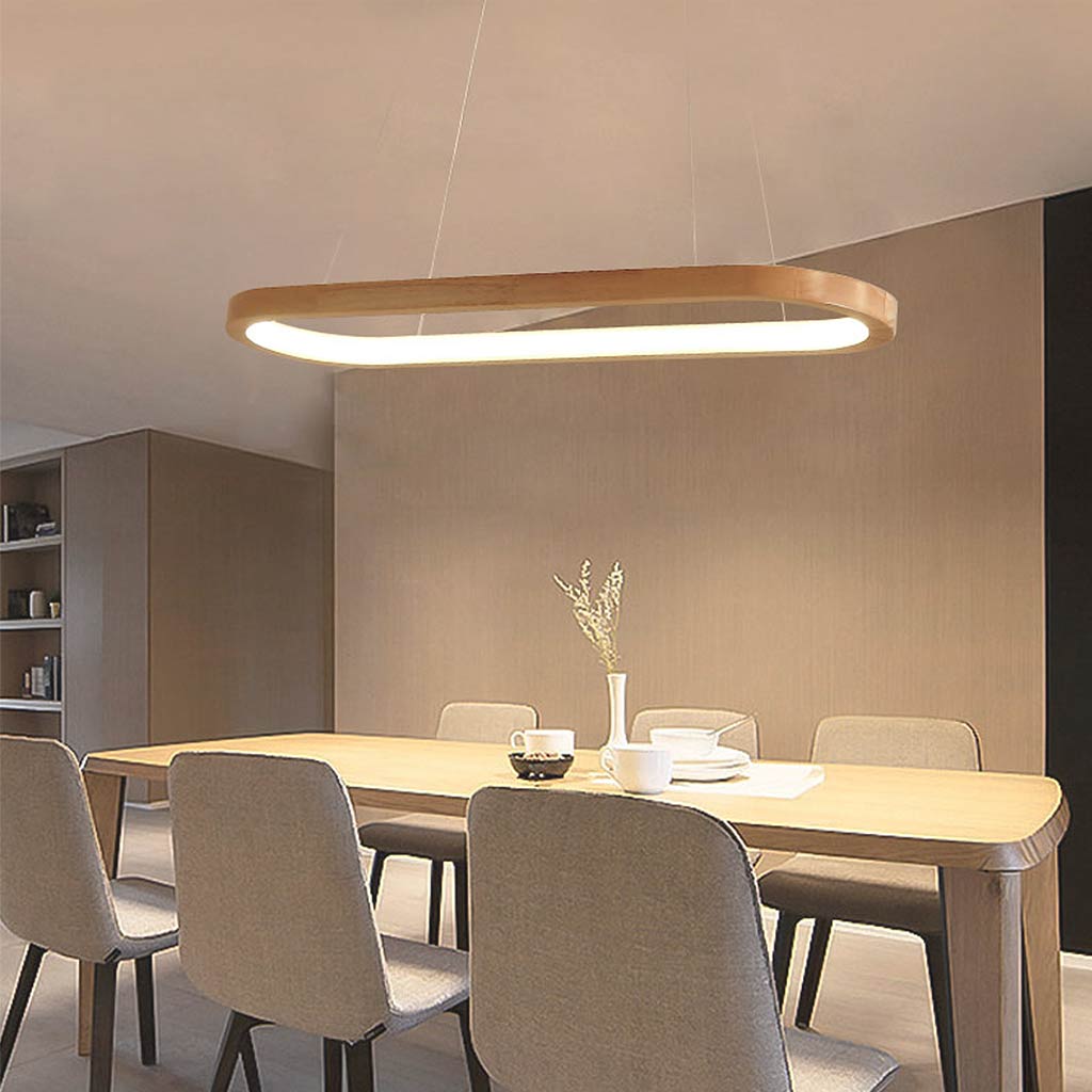 Suspension ovale en bois avec éclairage LED à intensité réglable et télécommande pour salle à manger, cuisine, bar et salon | Sansoti