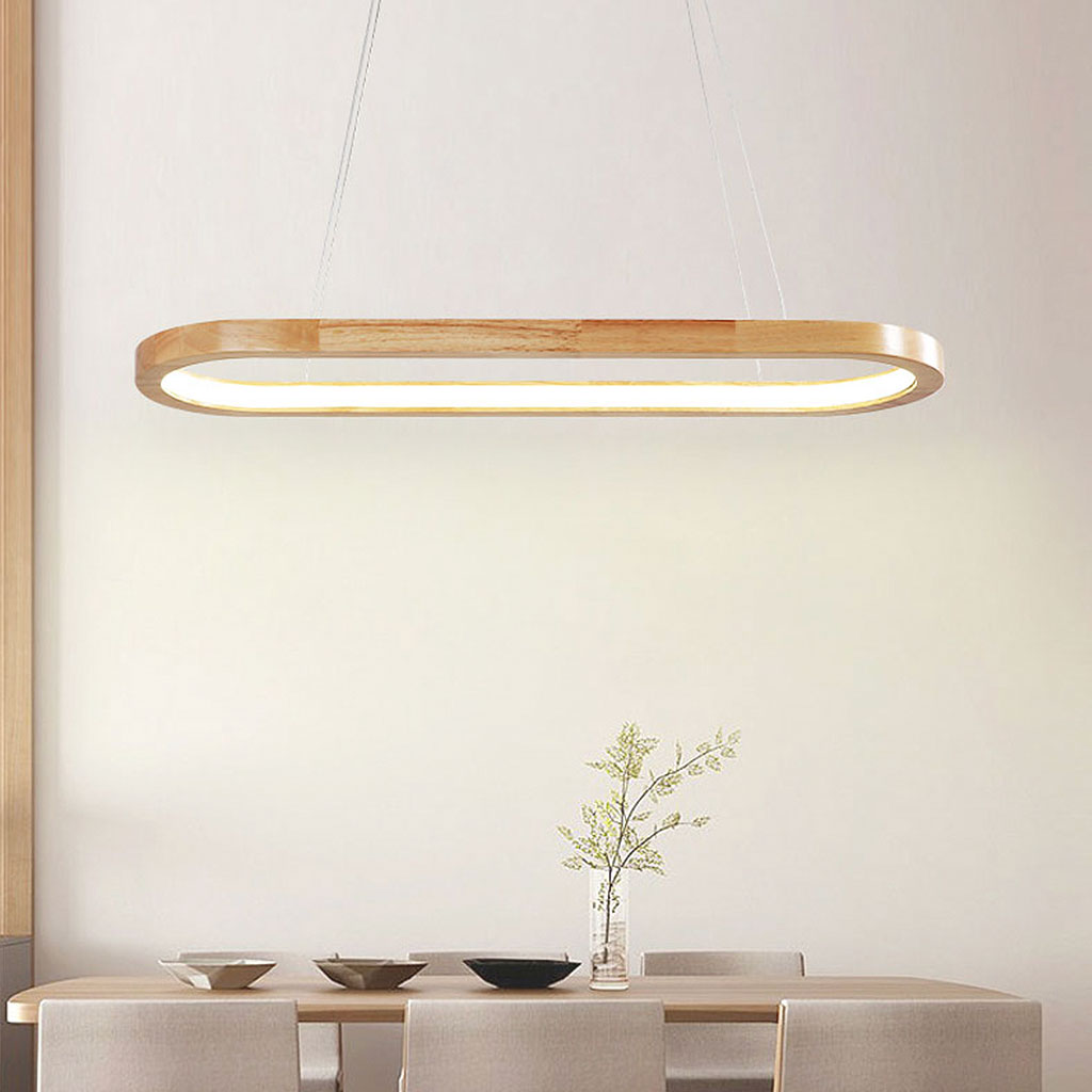 Suspension ovale en bois avec éclairage LED à intensité réglable et télécommande pour salle à manger, cuisine, bar et salon | Sansoti