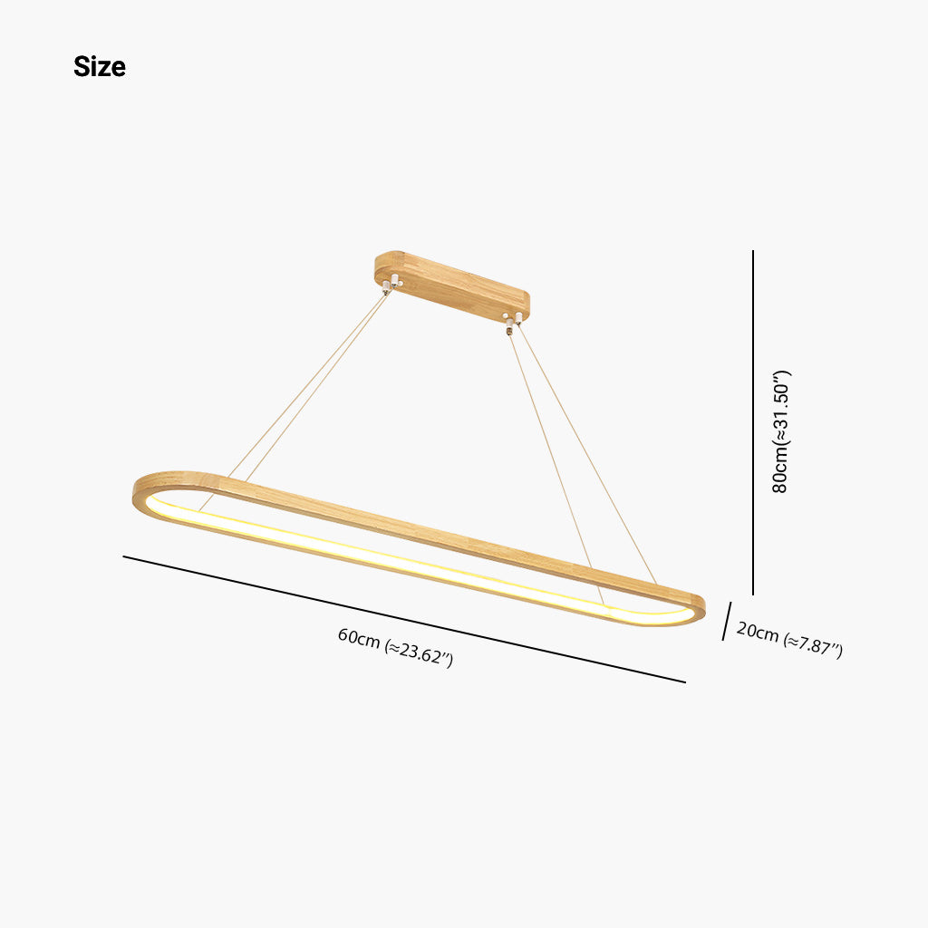 Suspension ovale en bois avec éclairage LED à intensité réglable et télécommande pour salle à manger, cuisine, bar et salon | Sansoti