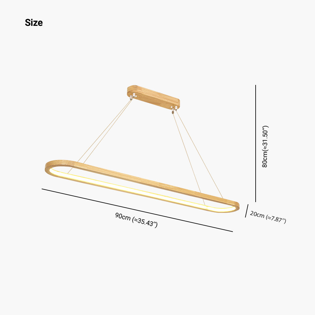 Suspension ovale en bois avec éclairage LED à intensité réglable et télécommande pour salle à manger, cuisine, bar et salon | Sansoti