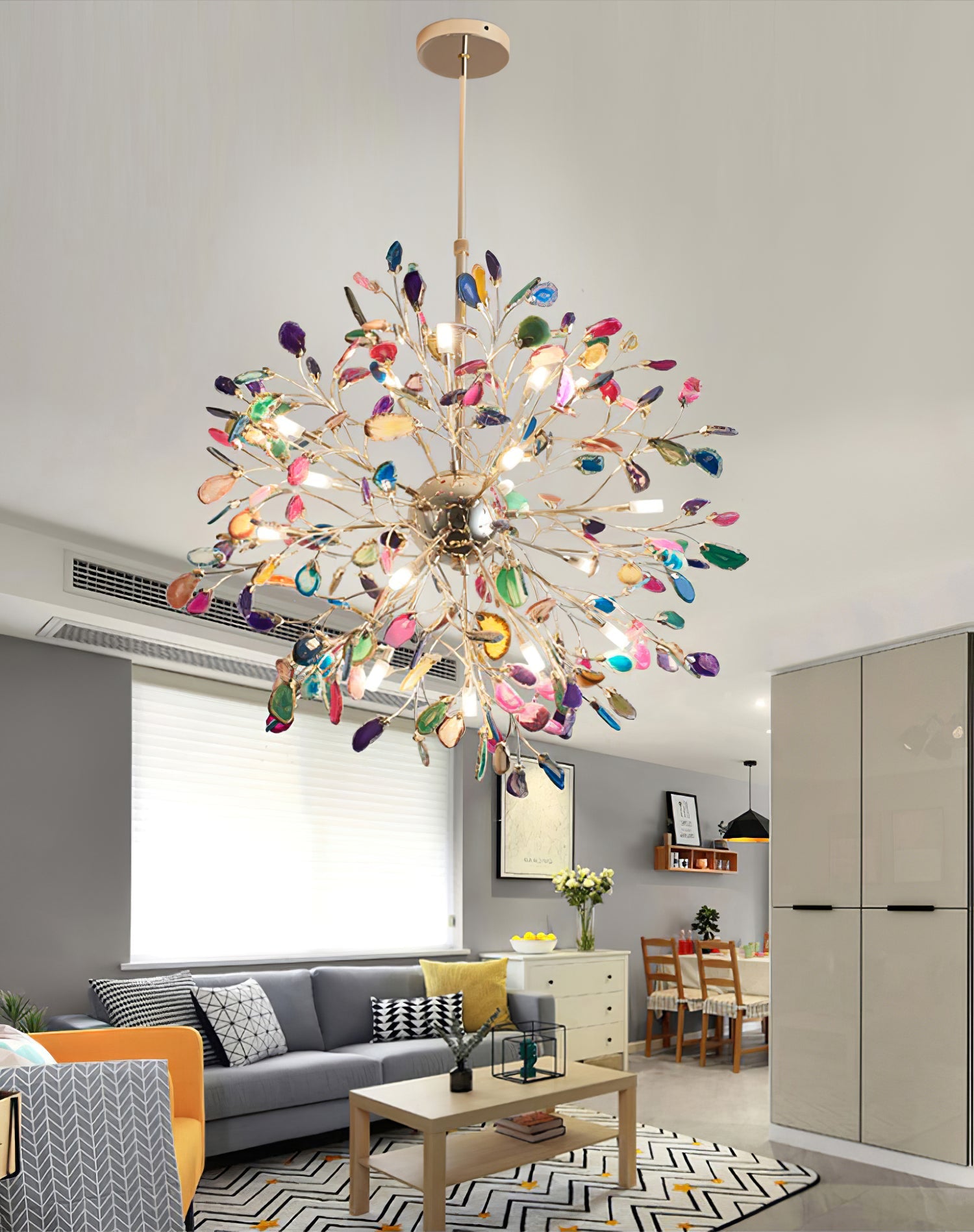 Hanglamp Kroonluchter Natuurlijk Agaat Metaal Goud Multicolor G4 12-18 Lichts Woonkamer | Sansoti