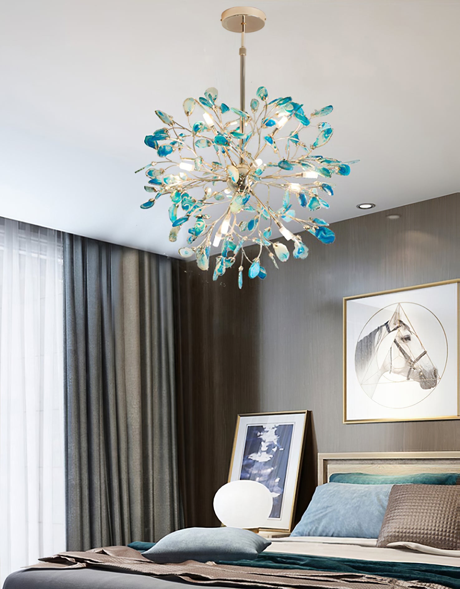 Hanglamp Kroonluchter Natuurlijk Agaat Metaal Goud Multicolor G4 12-18 Lichts Woonkamer | Sansoti