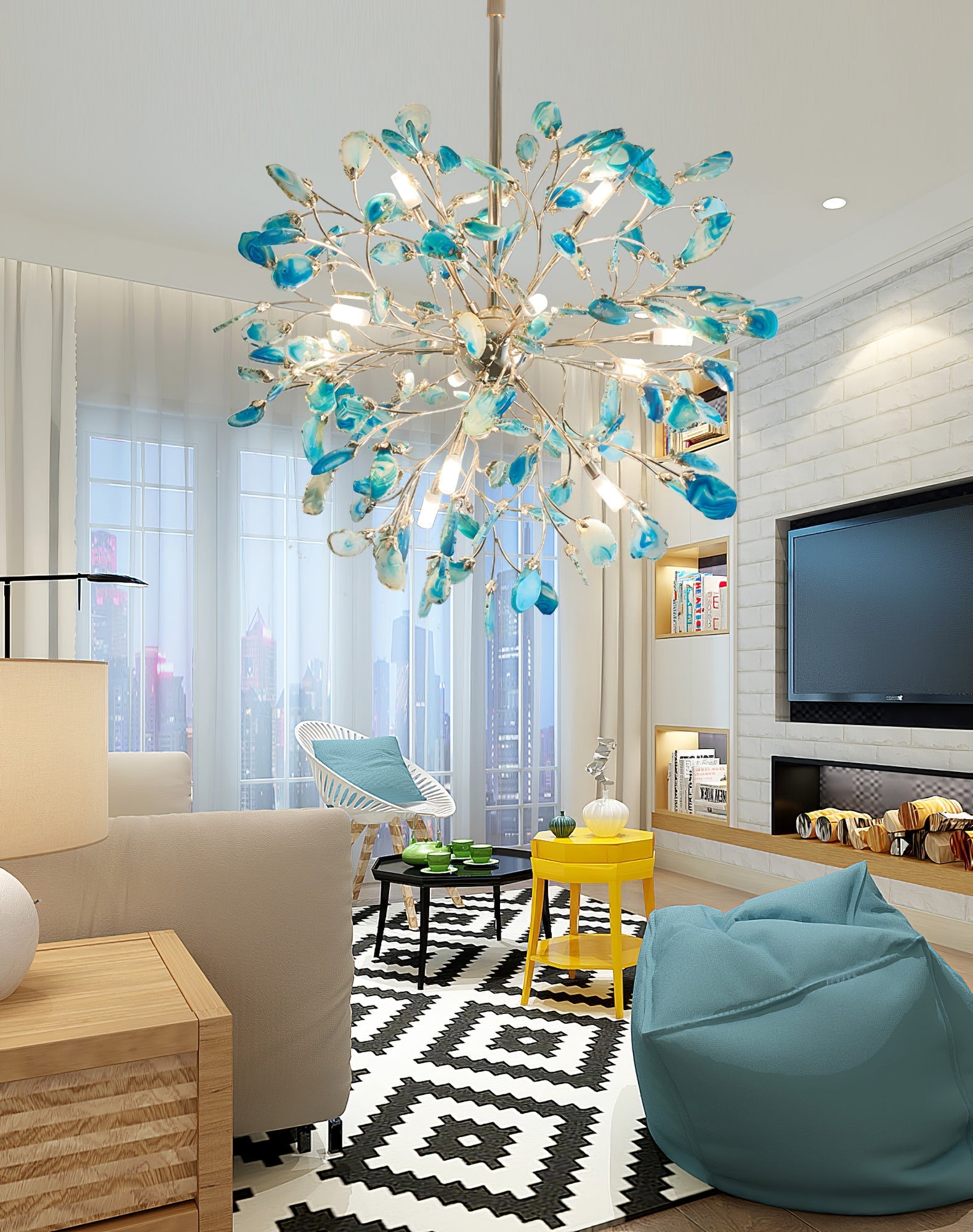 Hanglamp Kroonluchter Natuurlijk Agaat Metaal Goud Multicolor G4 12-18 Lichts Woonkamer | Sansoti