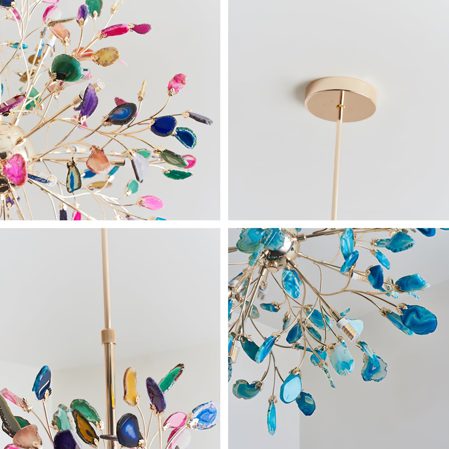 Hanglamp Kroonluchter Natuurlijk Agaat Metaal Goud Multicolor G4 12-18 Lichts Woonkamer | Sansoti