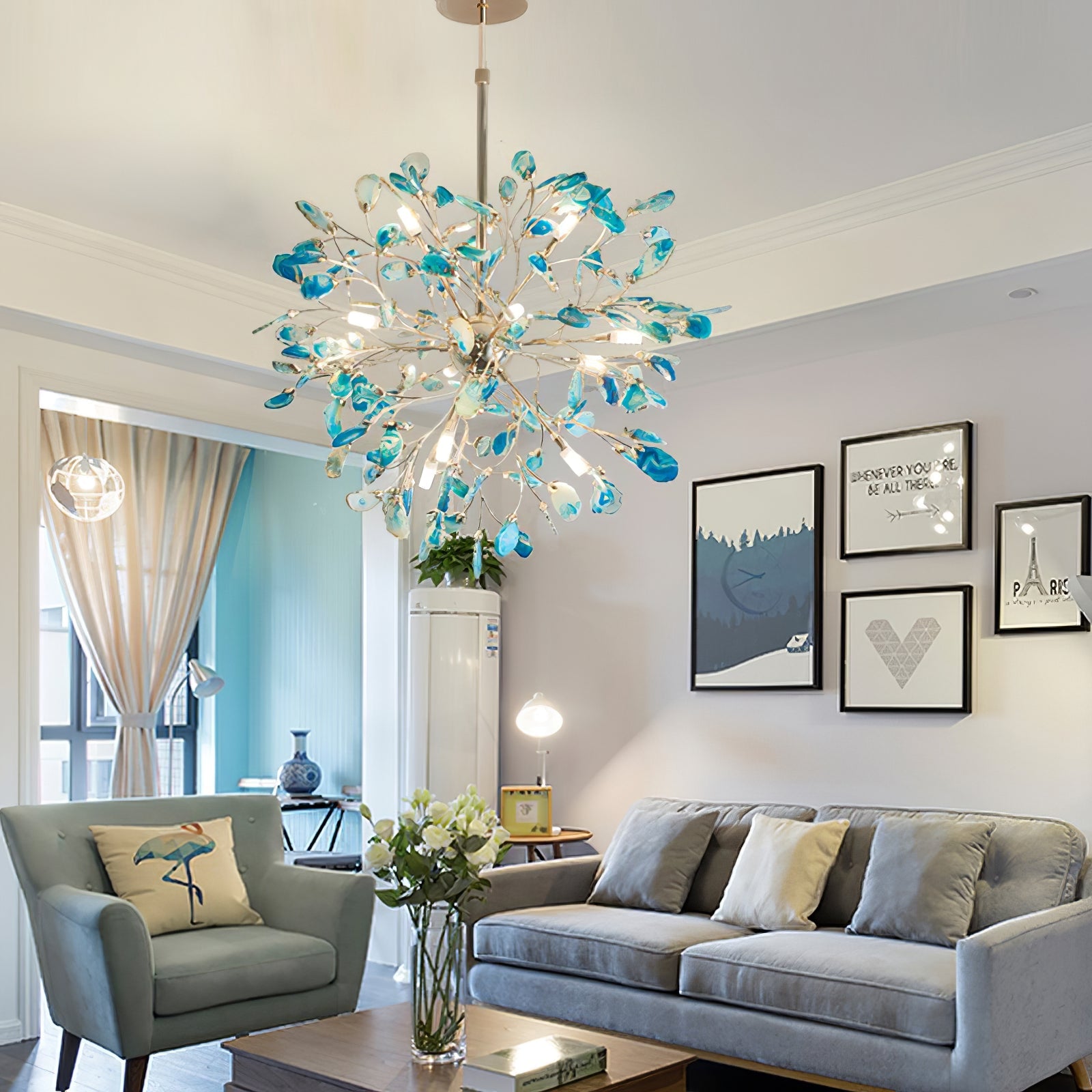 Hanglamp Kroonluchter Natuurlijk Agaat Metaal Goud Multicolor G4 12-18 Lichts Woonkamer | Sansoti