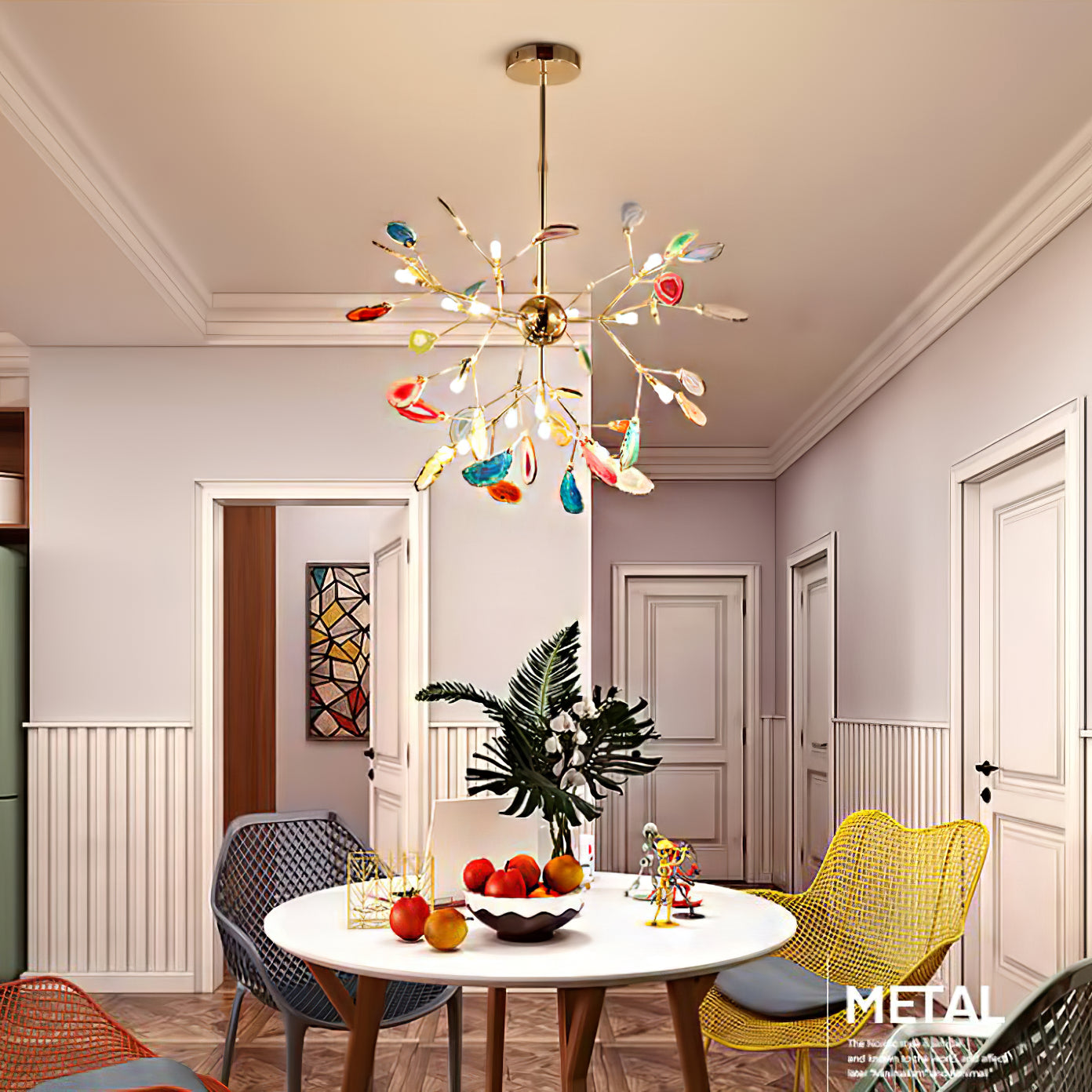 Hanglamp Kroonluchter Natuurlijk Agaat Metaal Goud Multicolor G4 12-18 Lichts Woonkamer | Sansoti