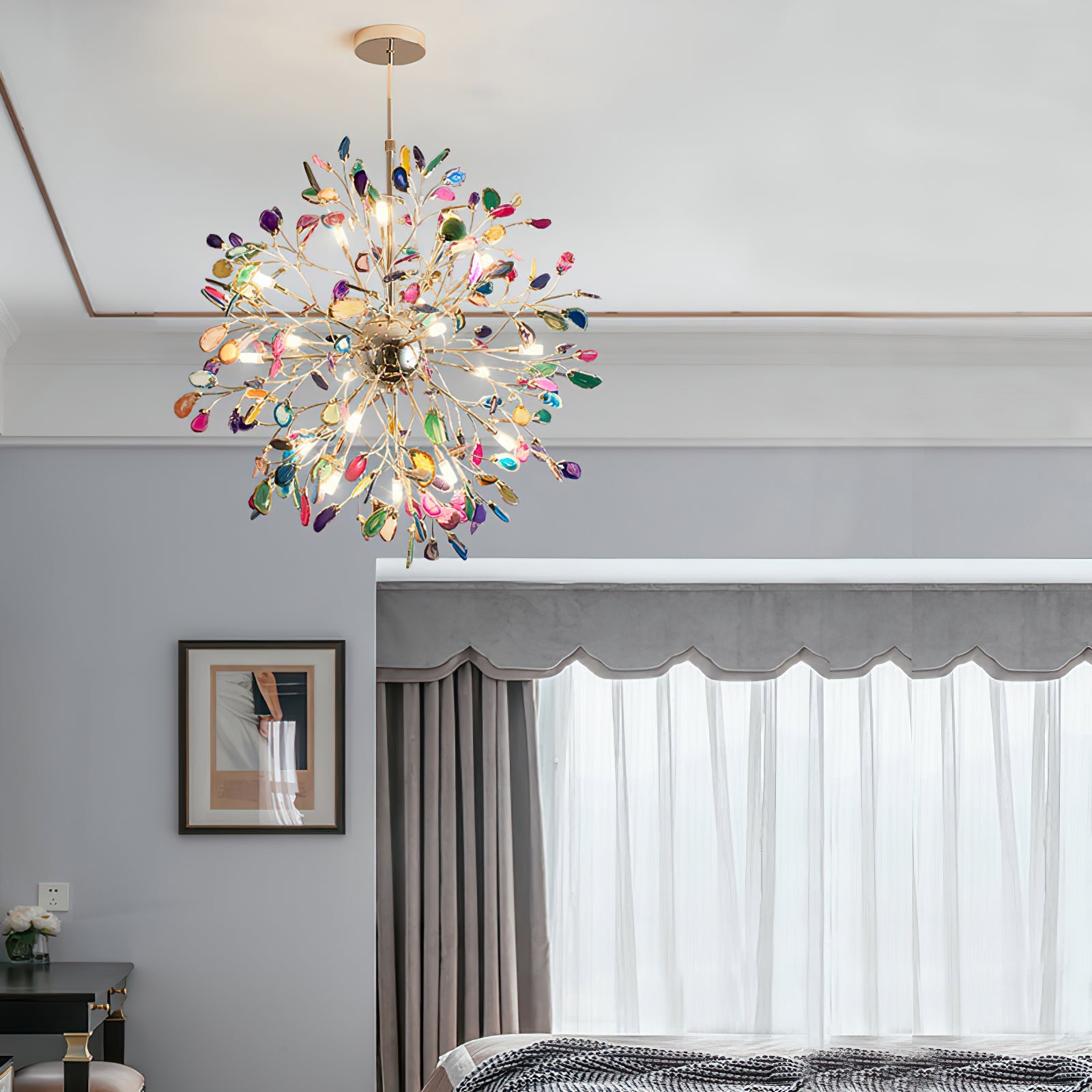 Hanglamp Kroonluchter Natuurlijk Agaat Metaal Goud Multicolor G4 12-18 Lichts Woonkamer | Sansoti
