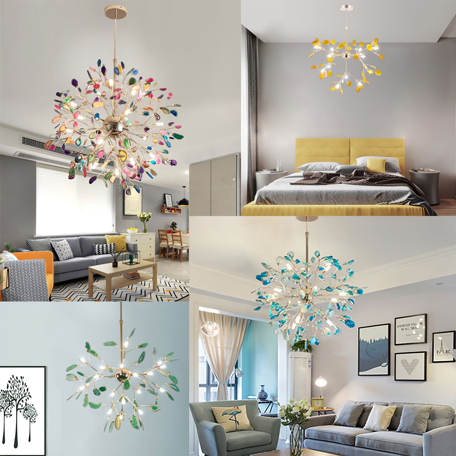 Hanglamp Kroonluchter Natuurlijk Agaat Metaal Goud Multicolor G4 12-18 Lichts Woonkamer | Sansoti
