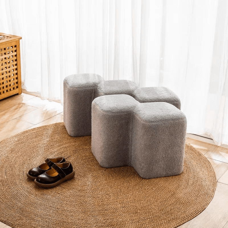 Design Bouclé Bench Entry Geometric Modern White Beige Gray Green Leather Black Orange Single Double Triple Seat | Sansoti