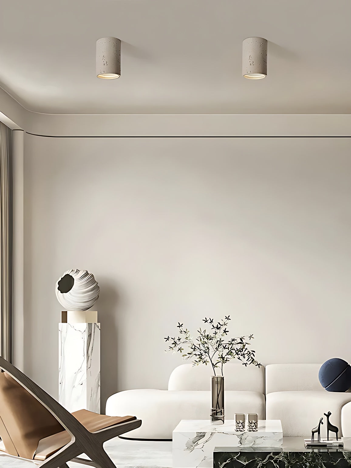 Cilindrische plafondlamp van travertijn – LED verlichting voor moderne interieurs | Sansoti