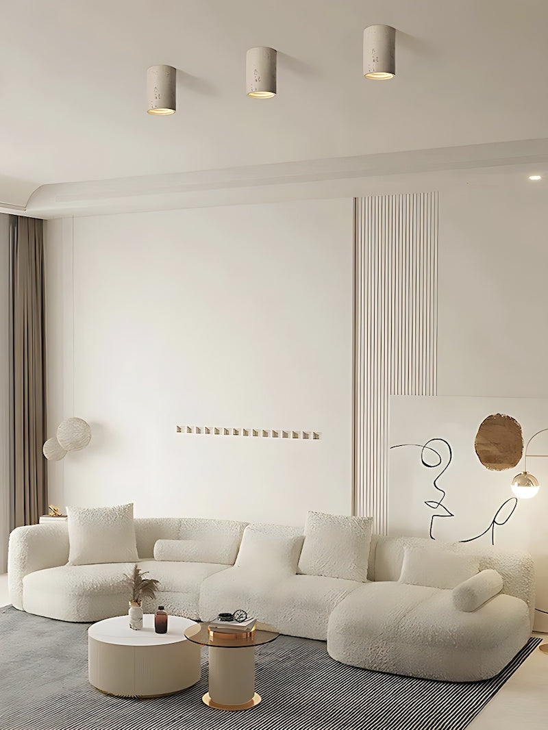 Cilindrische plafondlamp van travertijn – LED verlichting voor moderne interieurs | Sansoti