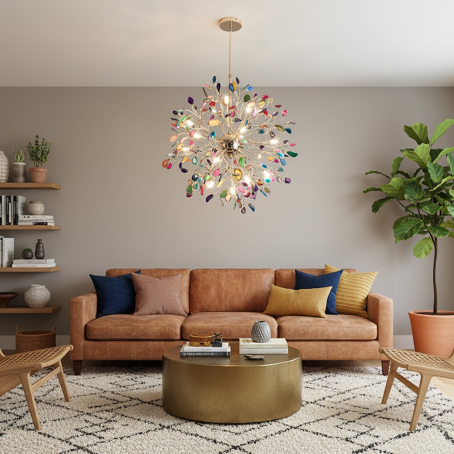 Hanglamp Kroonluchter Natuurlijk Agaat Metaal Goud Multicolor G4 12-18 Lichts Woonkamer | Sansoti