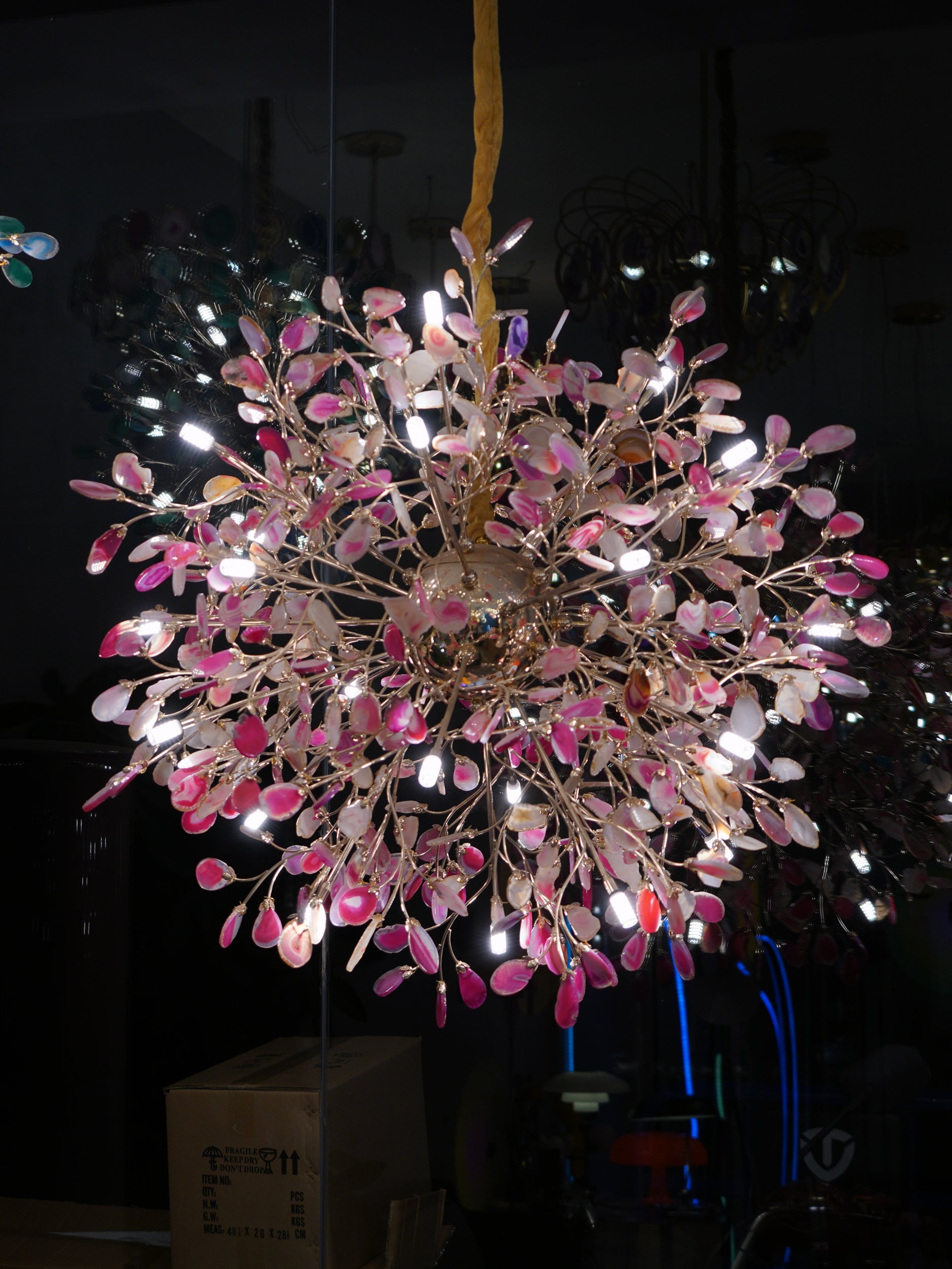 Hanglamp Kroonluchter Natuurlijk Agaat Metaal Goud Multicolor G4 12-18 Lichts Woonkamer | Sansoti