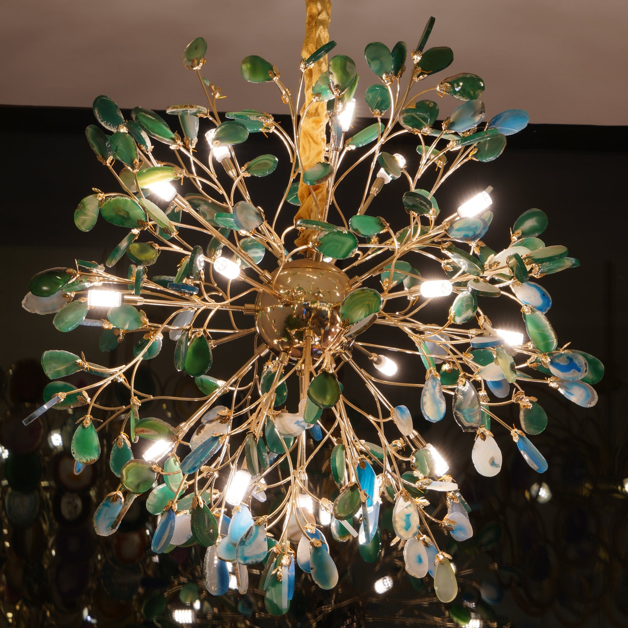 Hanglamp Kroonluchter Natuurlijk Agaat Metaal Goud Multicolor G4 12-18 Lichts Woonkamer | Sansoti