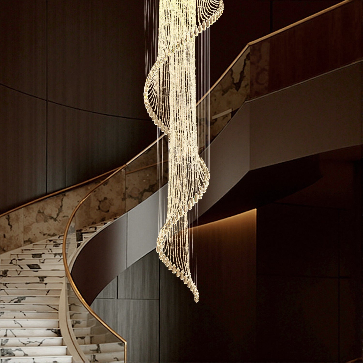 Kristall-Kronleuchter Spirale Modern Chrom GU10 Treppe Eingangsbereich Hohe Decke | Restfield