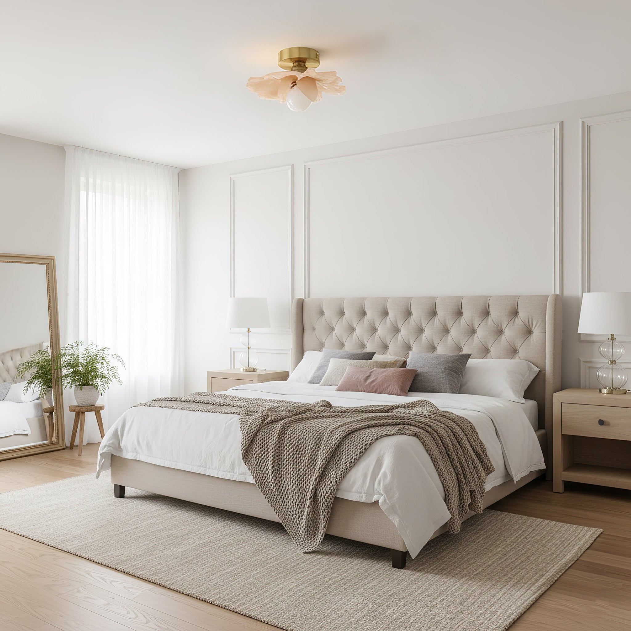 Plafondlamp met Bloesemontwerp in Hars en Messing – Elegante Verlichting voor Slaapkamer en Gang | Sansoti