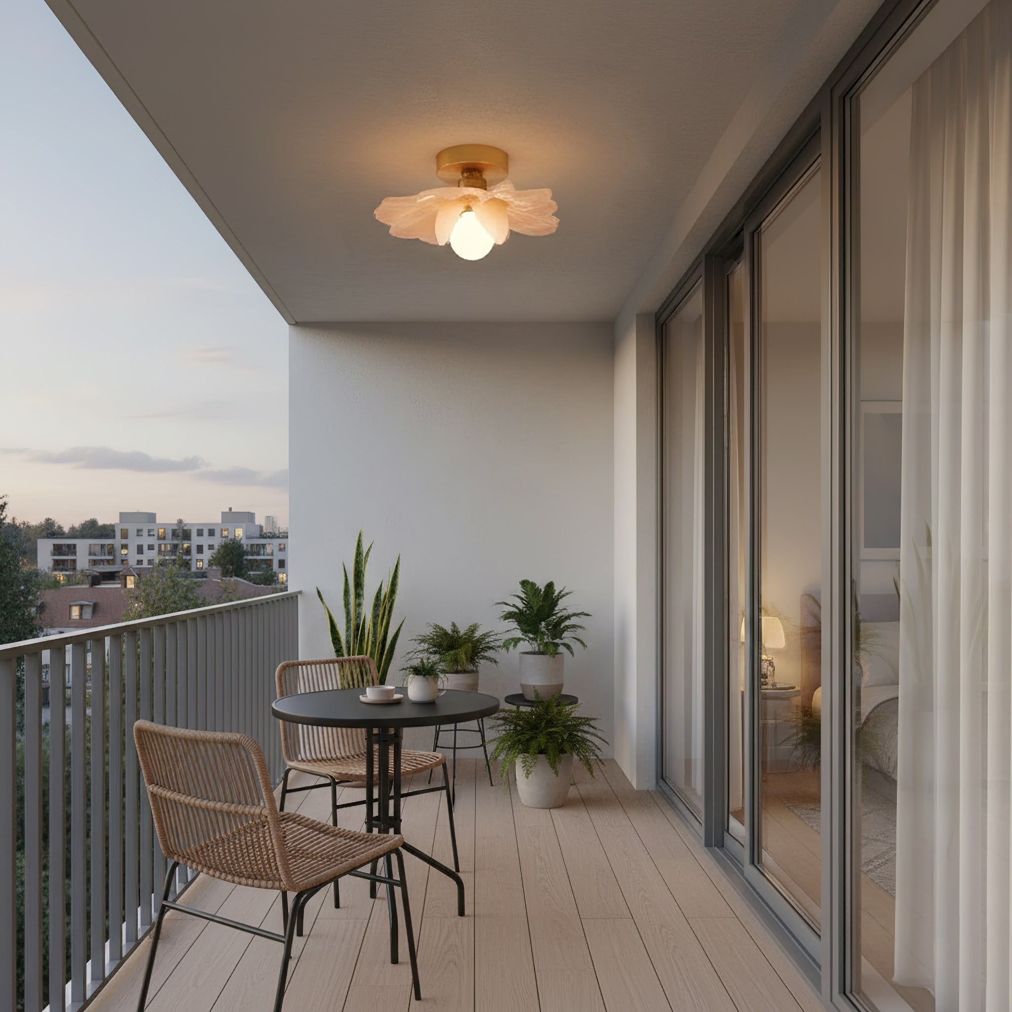 Plafondlamp met Bloesemontwerp in Hars en Messing – Elegante Verlichting voor Slaapkamer en Gang | Sansoti
