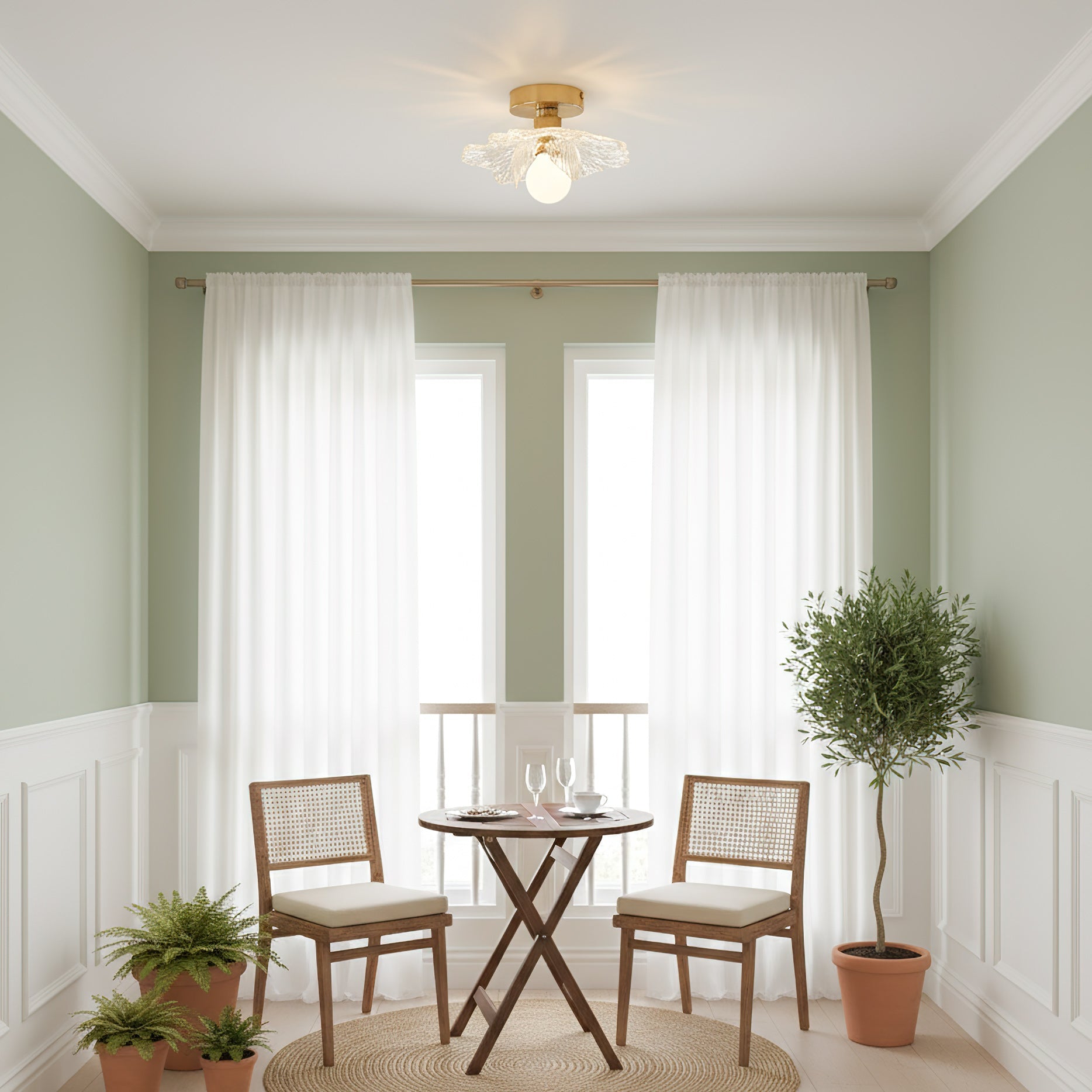 Plafondlamp met Bloesemontwerp in Hars en Messing – Elegante Verlichting voor Slaapkamer en Gang | Sansoti