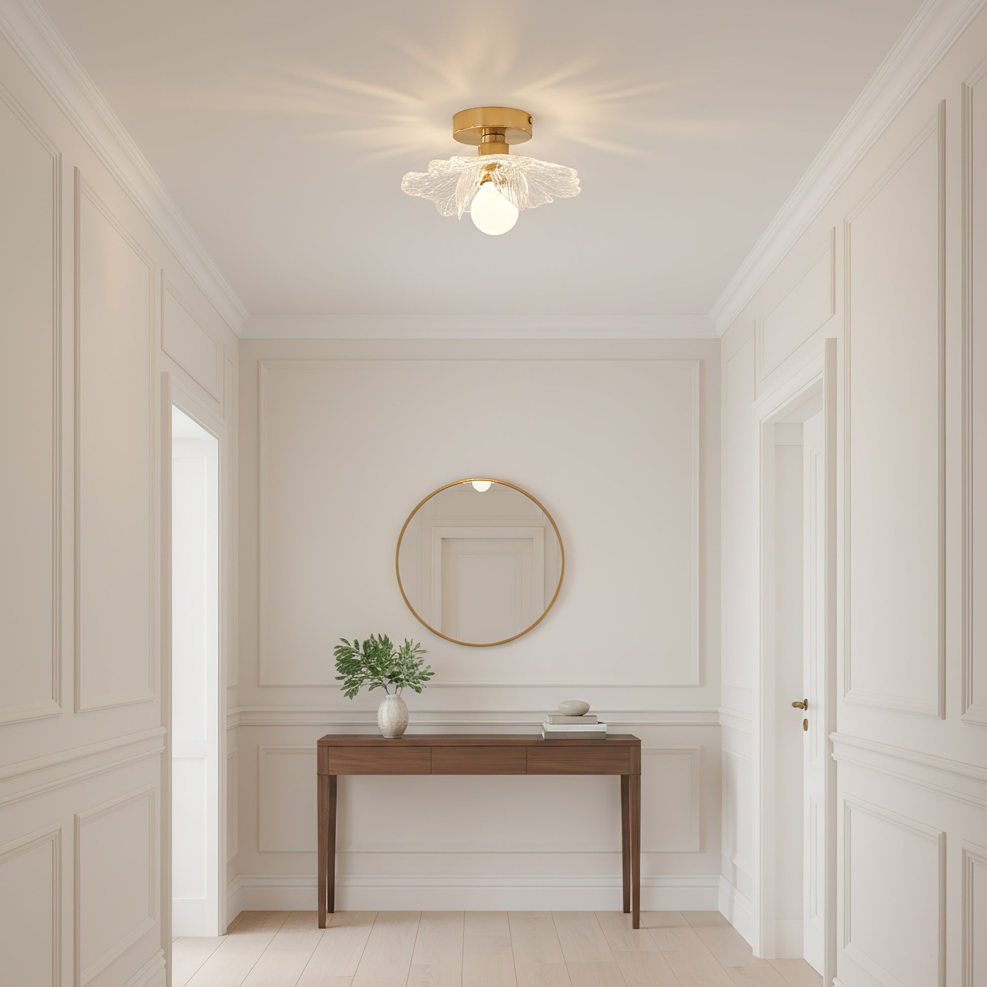 Plafondlamp met Bloesemontwerp in Hars en Messing – Elegante Verlichting voor Slaapkamer en Gang | Sansoti