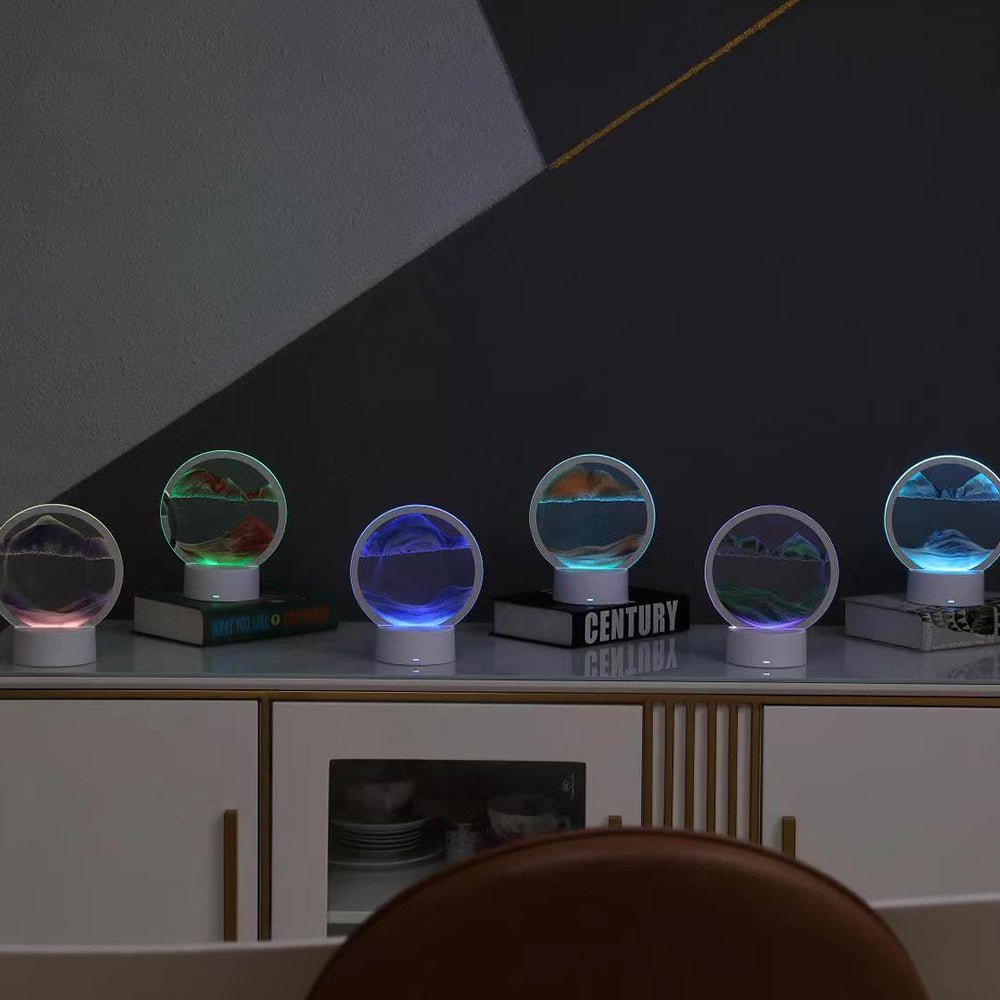 Zandkunst Lamp LED Glas Houten Voet 25x20 cm Sfeerverlichting Woonkamer Slaapkamer Bewegend Zandbeeld Bureau Decoratie Cadeau | Sansoti