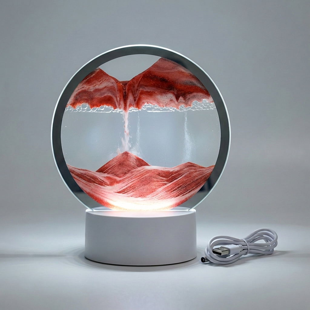 Zandkunst Lamp LED Glas Houten Voet 25x20 cm Sfeerverlichting Woonkamer Slaapkamer Bewegend Zandbeeld Bureau Decoratie Cadeau | Sansoti
