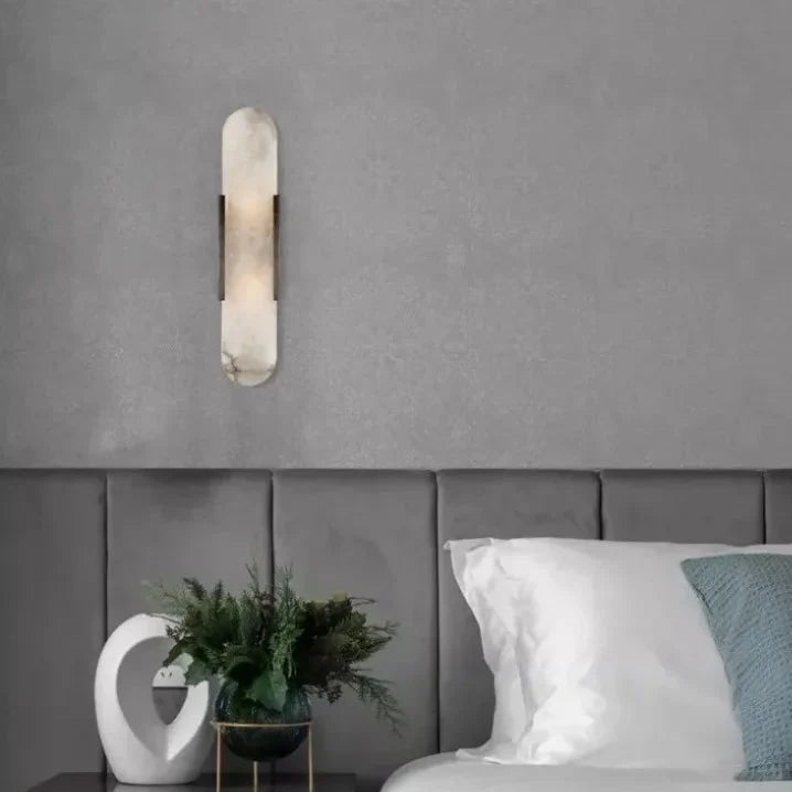 Wandleuchte aus Naturstein mit schwarzem und goldenem Metallschirm 35 cm 50 cm LED-Beleuchtung für Schlafzimmer und Wohnzimmer | Sansoti