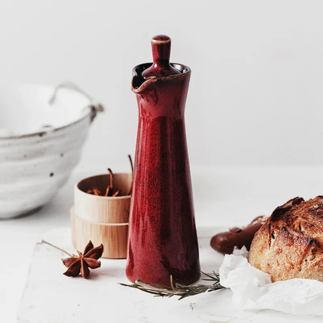 Keramische Oliedispenser met Glanslak 120ml – Elegante Schenktuit voor Olijfolie Azijn op Keukentafel | Sansoti