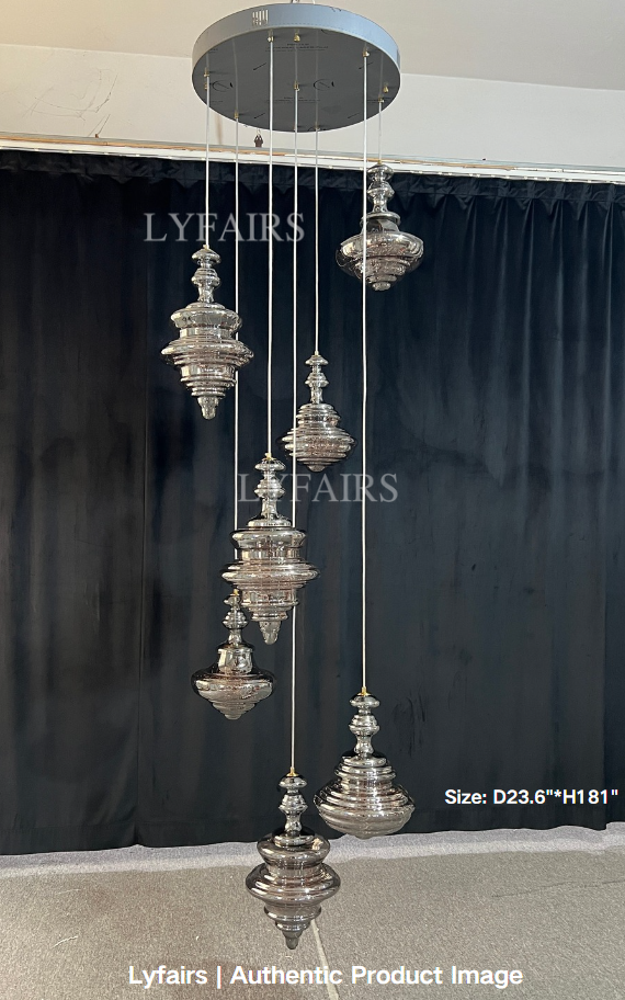 Grijze glazen hanglamp met sterrenhemel-effect voor eetkamer, bar of keukeneiland | Sansoti