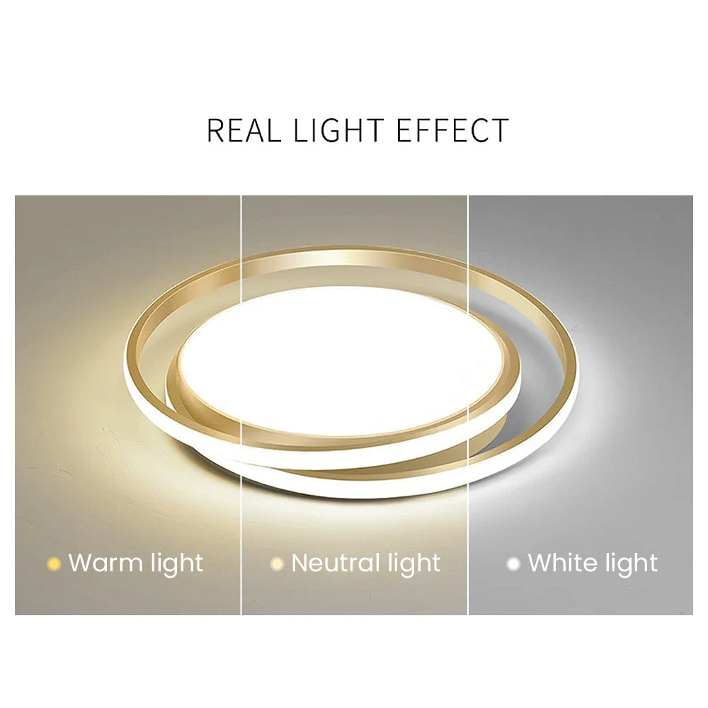 Runde LED-Deckenleuchte mit Kreisdesign aus Metall und Acryl, energiesparend, dimmbar, modern, für Esszimmer, Schlafzimmer und Flur | Sansoti