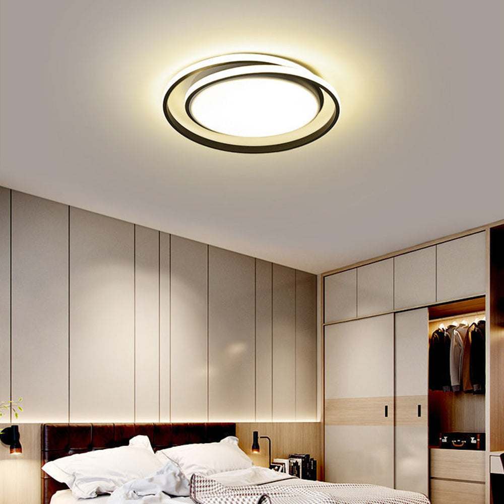Runde LED-Deckenleuchte mit Kreisdesign aus Metall und Acryl, energiesparend, dimmbar, modern, für Esszimmer, Schlafzimmer und Flur | Sansoti