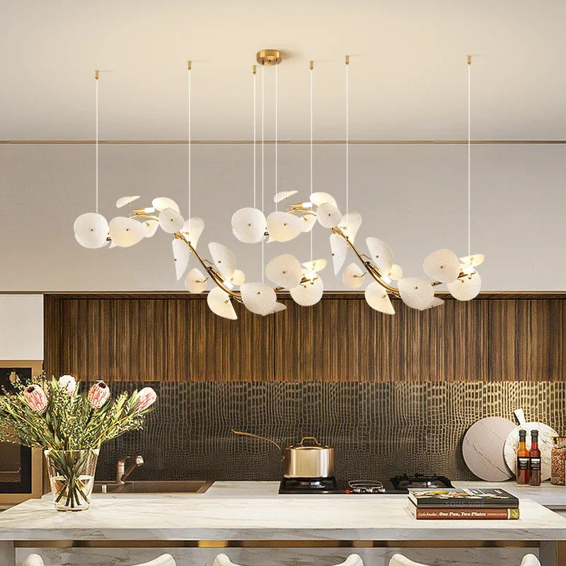 Linearer keramischer Lotus-Kronleuchter 90-160cm Weiß LED Esszimmer Wohnzimmer Moderne Designbeleuchtung Hängeleuchte | Sansoti