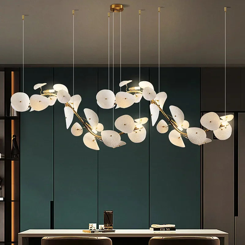 Linearer keramischer Lotus-Kronleuchter 90-160cm Weiß LED Esszimmer Wohnzimmer Moderne Designbeleuchtung Hängeleuchte | Sansoti