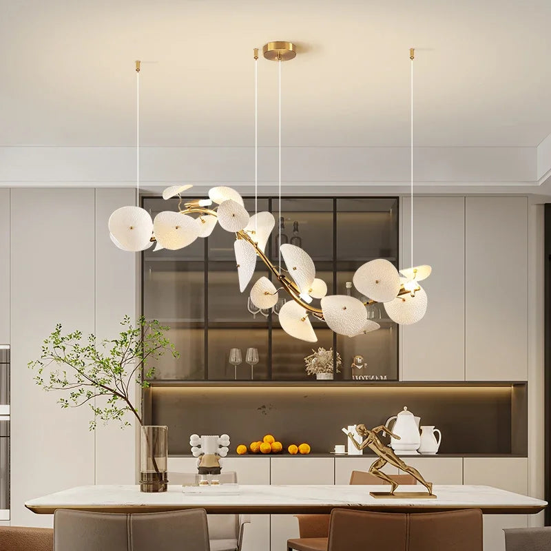Linearer keramischer Lotus-Kronleuchter 90-160cm Weiß LED Esszimmer Wohnzimmer Moderne Designbeleuchtung Hängeleuchte | Sansoti
