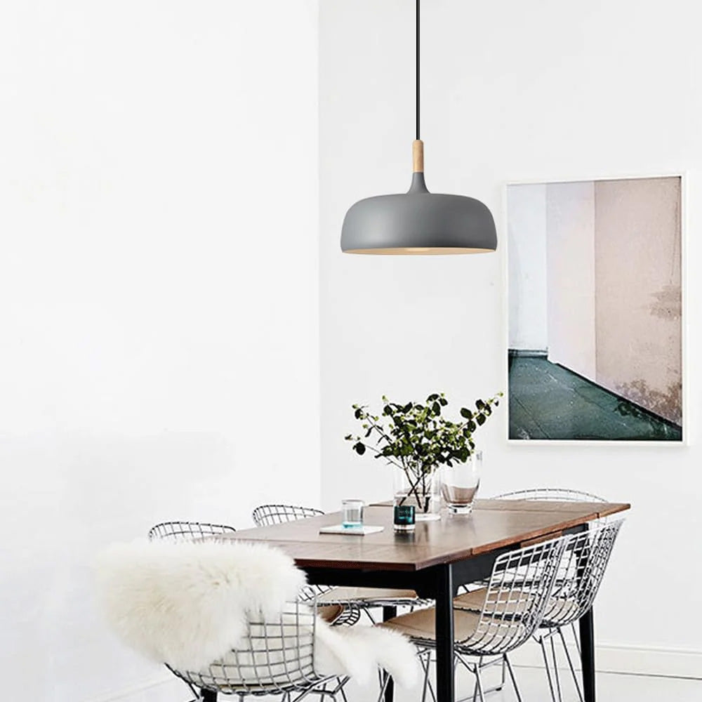 Suspension Aluminium Bois E27 Japandi Noir Table à manger Salon Design minimaliste Scandinave Éclairage | Restfield