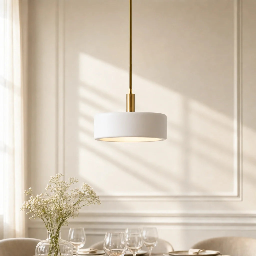 Moderne Witte Porseleinen Hanglamp met Metalen Accent | Scandinavisch Design 14" | Sansoti