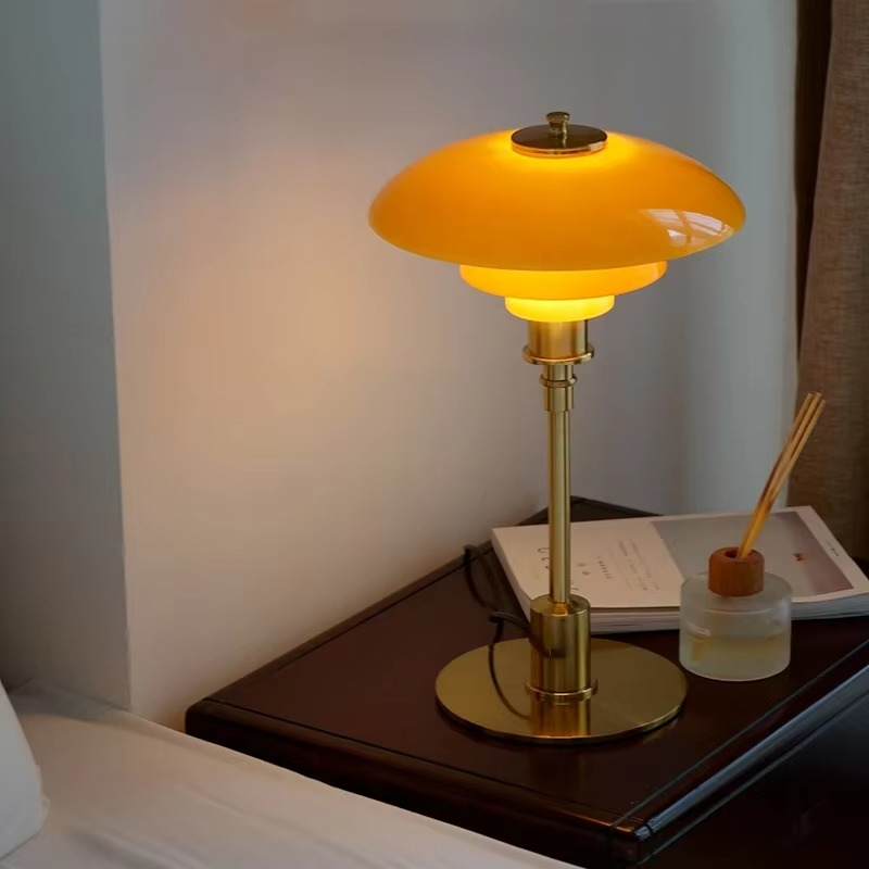 Tafellamp Glas Metaal Ø28cm Oranje LED Bureau Nachtkastje Design Lamp Sfeerverlichting Woonkamer Leeslamp Minimalistisch | Sansoti